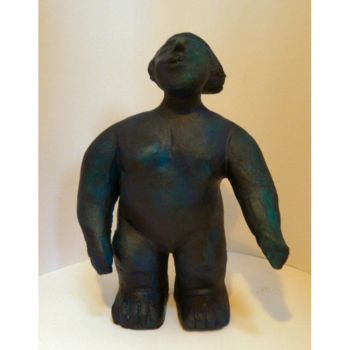 Skulptur mit dem Titel "Petite Dame Bleue" von Sylviehebrard, Original-Kunstwerk, Terra cotta