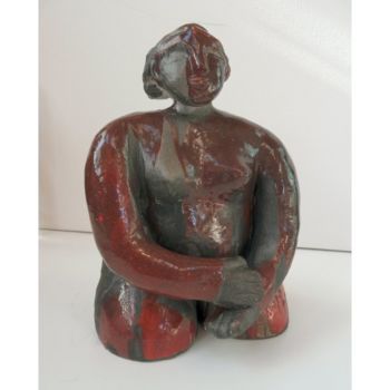 Sculpture titled "ROUGE BRAS CROISES" by Sylviehebrard, Original Artwork, Ceramics