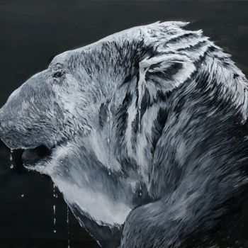 Pintura titulada "l'ours polaire" por Sylvie Lescan, Obra de arte original, Oleo Montado en Bastidor de camilla de madera