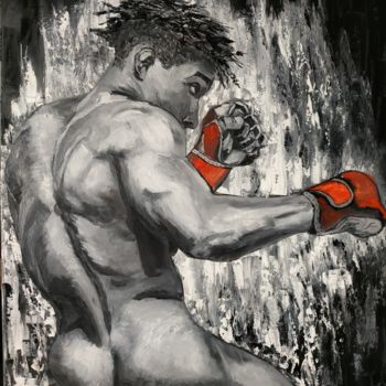 Pintura intitulada "Boxeur aux gants ro…" por Sylvie Lescan, Obras de arte originais, Óleo Montado em Armação em madeira