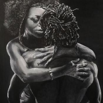 Pintura intitulada "Dans tes bras" por Sylvie Lescan, Obras de arte originais, Óleo Montado em Armação em madeira