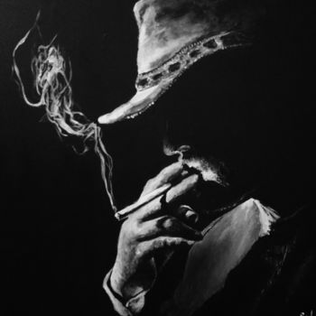 Peinture intitulée "L'homme à la cigare…" par Sylvie Lescan, Œuvre d'art originale, Acrylique Monté sur Châssis en bois