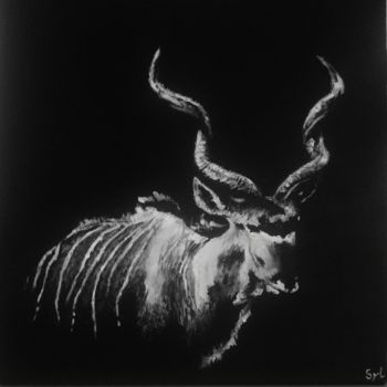 「Koudou」というタイトルの絵画 Sylvie Lescanによって, オリジナルのアートワーク, アクリル ウッドストレッチャーフレームにマウント
