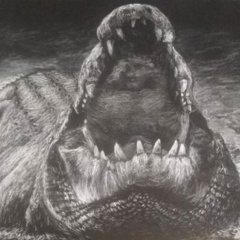 「Crocodile」というタイトルの描画 Sylvie Lescanによって, オリジナルのアートワーク, パステル