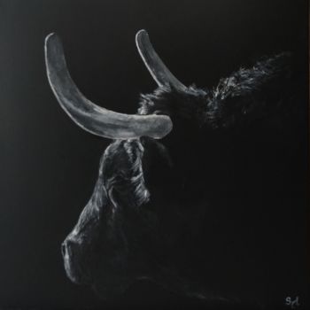 Картина под названием "Taureau 1" - Sylvie Lescan, Подлинное произведение искусства, Акрил Установлен на Деревянная рама для…