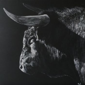 Картина под названием "Taureau 2" - Sylvie Lescan, Подлинное произведение искусства, Акрил Установлен на Деревянная рама для…