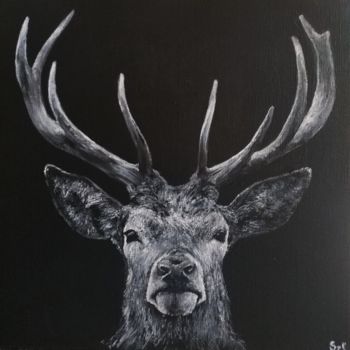 Painting titled "Cerf" by Sylvie Lescan, Original Artwork, Acrylic Mounted on Wood Stretcher frame