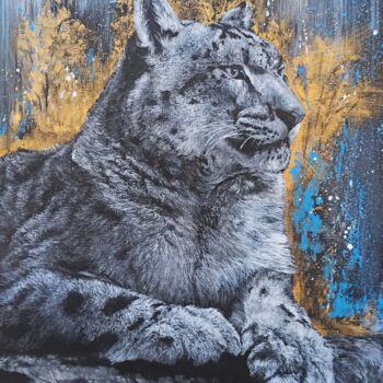 Pintura titulada "Snow leopard" por Sylvie Lescan, Obra de arte original, Acrílico Montado en Bastidor de camilla de madera