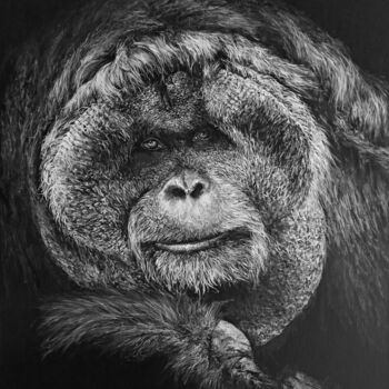 Peinture intitulée "Mâle orang-outan" par Sylvie Lescan, Œuvre d'art originale, Acrylique Monté sur Châssis en bois