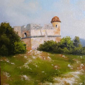 Painting titled "Le fort du Mont Alb…" by Sylvie Pioli, Original Artwork, Oil Mounted on Cardboard