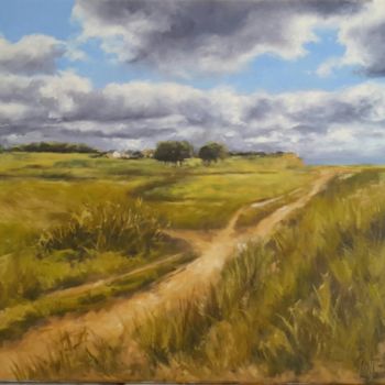 Картина под названием "Les dunes de Pirou…" - Sylvie Pioli, Подлинное произведение искусства, Масло Установлен на Деревянная…