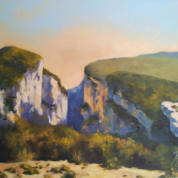 Painting titled "Les gorges du Verdon" by Sylvie Pioli, Original Artwork, Oil Mounted on Wood Stretcher frame