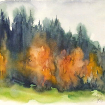 Peinture intitulée "La forêt en octobre…" par Sylvie Pioli, Œuvre d'art originale, Aquarelle