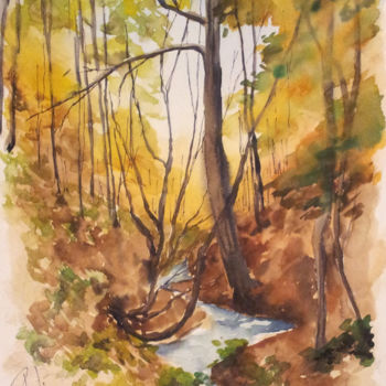 Peinture intitulée "La forêt de Crest V…" par Sylvie Pioli, Œuvre d'art originale, Aquarelle