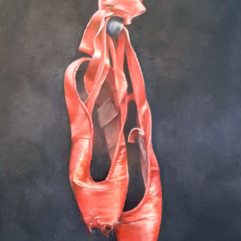 Картина под названием "Les chaussons Rouges" - Sylvie Pioli, Подлинное произведение искусства, Масло Установлен на Деревянна…