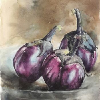 Painting titled "Trois petites auber…" by Sylvie Pioli, Original Artwork, Watercolor