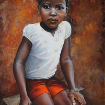 Ζωγραφική με τίτλο "Burkina-Faso-fille-…" από Sylvie Roussel Méric, Αυθεντικά έργα τέχνης, Λάδι