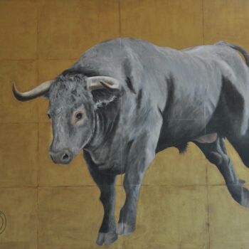 Peinture intitulée "Taureau gris" par Sylvie Roussel Méric, Œuvre d'art originale, Huile Monté sur Châssis en bois