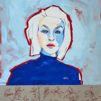 Painting titled "Malwina with magnol…" by Sylwia Wenska, Original Artwork, Acrylic Mounted on Wood Stretcher frame