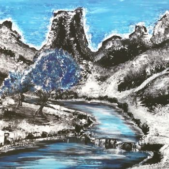 Painting titled "Blue river" by Fabien Dessoly (Symbolic Art BZH), Original Artwork, Acrylic Mounted on Wood Stretcher frame