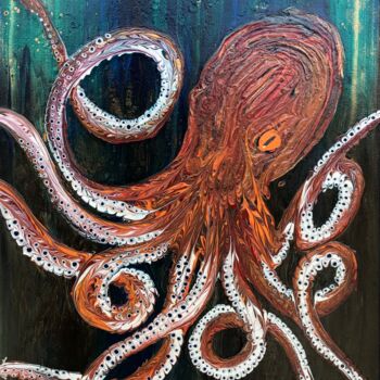 Pittura intitolato "Red Octopus" da Fabien Dessoly (Symbolic Art BZH), Opera d'arte originale, Acrilico Montato su Telaio pe…