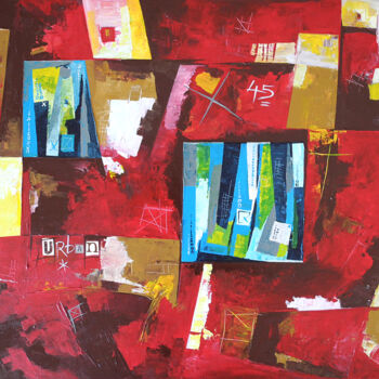 Painting titled "Urban 45" by Symesia, Original Artwork, Acrylic Mounted on Wood Stretcher frame