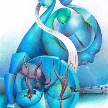 Dibujo titulada "Blues" por Symona Colina, Obra de arte original, Lápiz