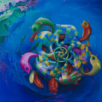 Painting titled "The Maelstrom" by Symona Colina, Original Artwork, Oil Mounted on Wood Stretcher frame