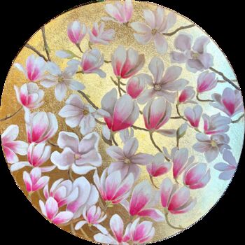 Peinture intitulée "Magnolias" par Syncope Mars, Œuvre d'art originale, Huile Monté sur Panneau de bois