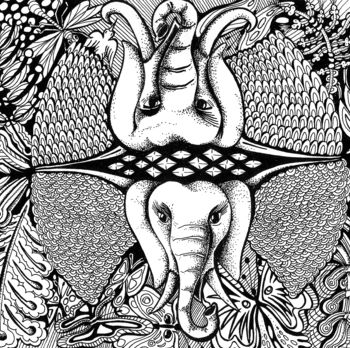 Drawing titled "Eléphant double" by Syrius Thorrel, Original Artwork, Ink