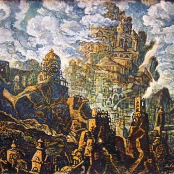 Картина под названием "ВВавилонская башня" - Syrov, Подлинное произведение искусства, Масло