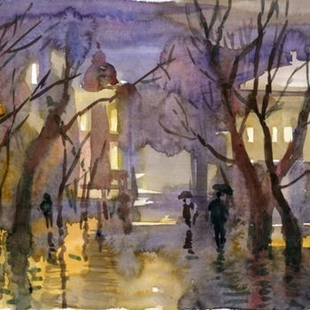 Картина под названием "Дождь в городе" - Syrov, Подлинное произведение искусства, Масло