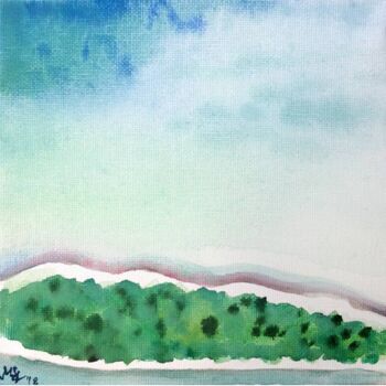 Painting titled "Islands 7" by Szabrina Maharita, Original Artwork, Watercolor Mounted on Wood Stretcher frame