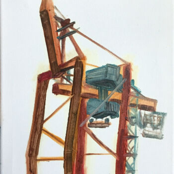 Schilderij getiteld "Port - Crane1" door Szabrina Maharita, Origineel Kunstwerk, Olie