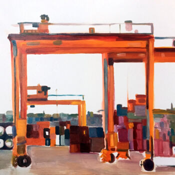 Schilderij getiteld "Port - Crane4" door Szabrina Maharita, Origineel Kunstwerk, Olie