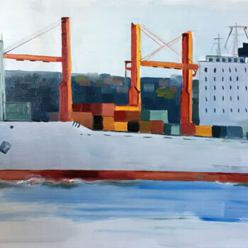 Painting titled "Port-Ship2" by Szabrina Maharita, Original Artwork, Oil