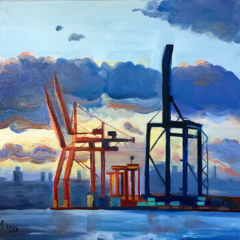 Peinture intitulée "Port - Crane5" par Szabrina Maharita, Œuvre d'art originale, Huile
