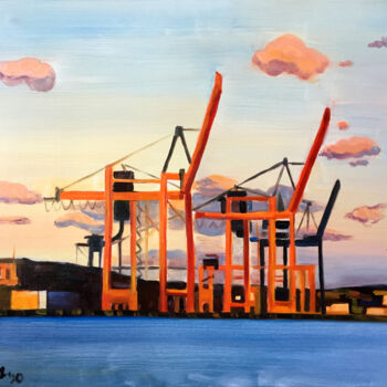 Ζωγραφική με τίτλο "Port - Crane6" από Szabrina Maharita, Αυθεντικά έργα τέχνης, Λάδι