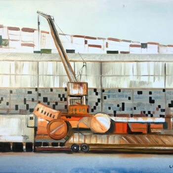 Painting titled "Port - Ship4" by Szabrina Maharita, Original Artwork, Oil
