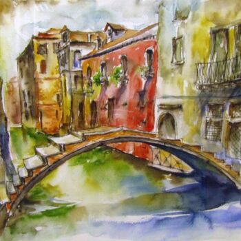 「Venice 2」というタイトルの絵画 Zsolt Székelyhidiによって, オリジナルのアートワーク, 水彩画 段ボールにマウント