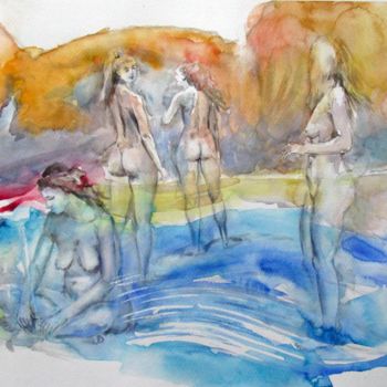 绘画 标题为“Bathing beauties” 由Zsolt Székelyhidi, 原创艺术品, 水彩