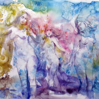 Painting titled "Dancing beauties" by Zsolt Székelyhidi, Original Artwork, Watercolor