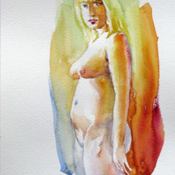 Painting titled "Expectation No.1" by Zsolt Székelyhidi, Original Artwork, Watercolor