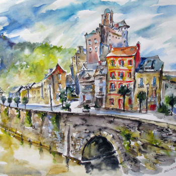 Painting titled "Belcastel in France…" by Zsolt Székelyhidi, Original Artwork, Watercolor