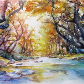 Painting titled "Autumn forest" by Zsolt Székelyhidi, Original Artwork, Watercolor