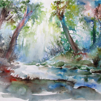 Painting titled "Summer forest" by Zsolt Székelyhidi, Original Artwork, Watercolor