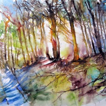 Painting titled "Old forest" by Zsolt Székelyhidi, Original Artwork, Watercolor