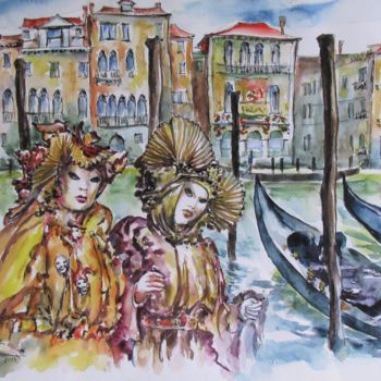 Painting titled "Carnival in Venice" by Zsolt Székelyhidi, Original Artwork, Watercolor