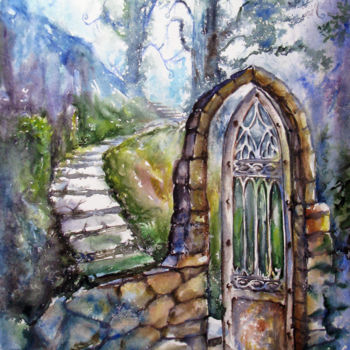 Painting titled "Gate" by Zsolt Székelyhidi, Original Artwork, Watercolor