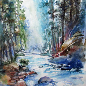 Peinture intitulée "Forest stream No.1" par Zsolt Székelyhidi, Œuvre d'art originale, Aquarelle